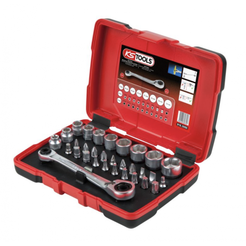 Coffret de douilles et d'embouts de vissage 1/4'' + 11 mm, 31 pièces Coffret de douilles et d'embouts de vissage 1/4'' + 11 mm, 31 pièces