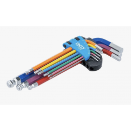 Jeu de clés allen multicolore six pans femelle tête sphérique 1,5 - 10 mm  9 pièces