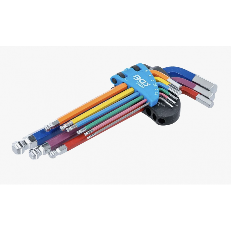 Jeu de clés allen multicolore six pans femelle tête sphérique 1,5 - 10 mm  9 pièces
