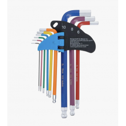 Jeu de clés allen multicolore six pans femelle tête sphérique 1,5 - 10 mm  9 pièces